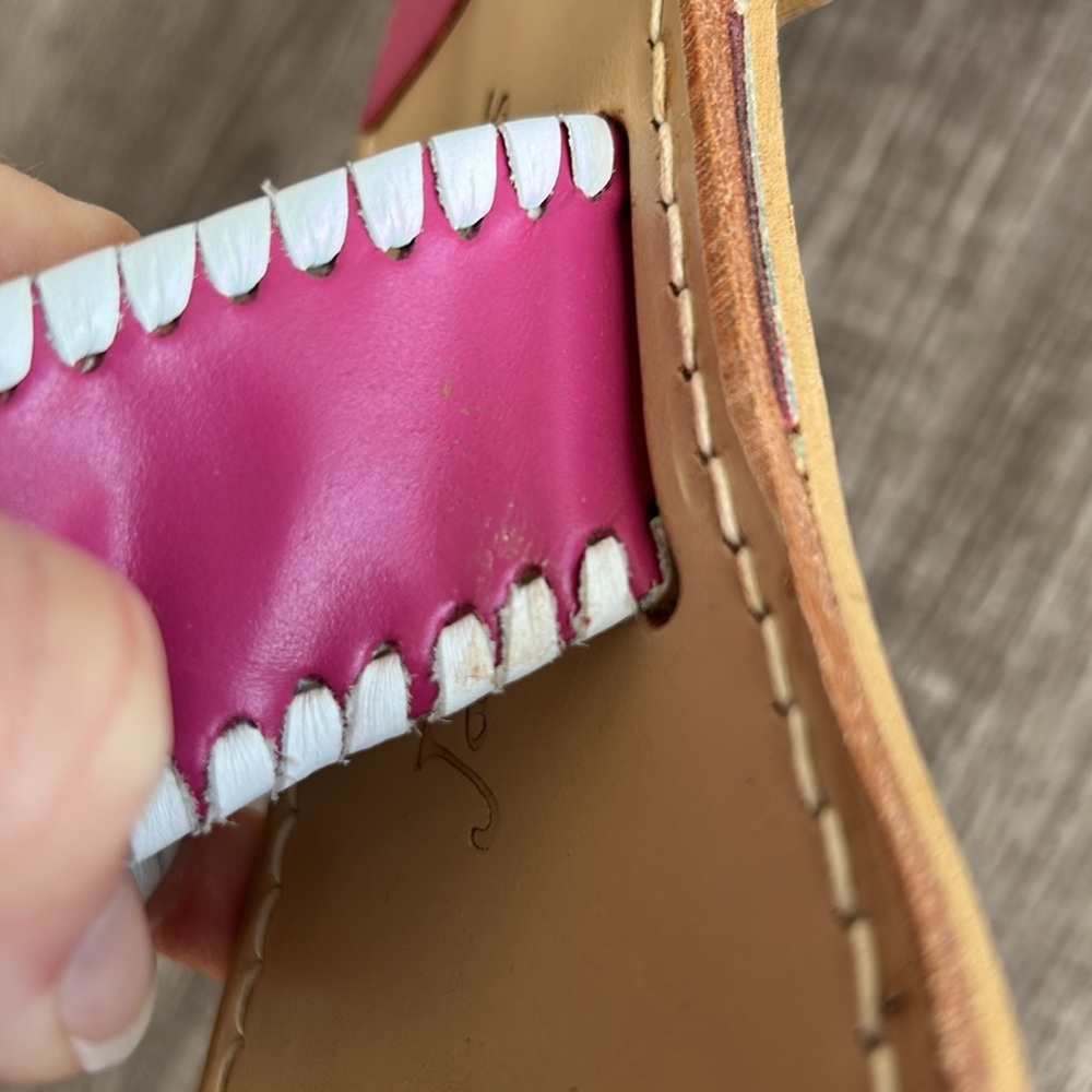 SOLD Jack Rogers Pink/Cream Navajo Leather Flat Sandals Whipstitch Barbiecore 7 - Picture 13 of 14
